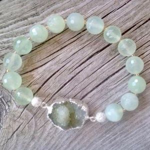 Authentic natural green druzy and jade bracelet